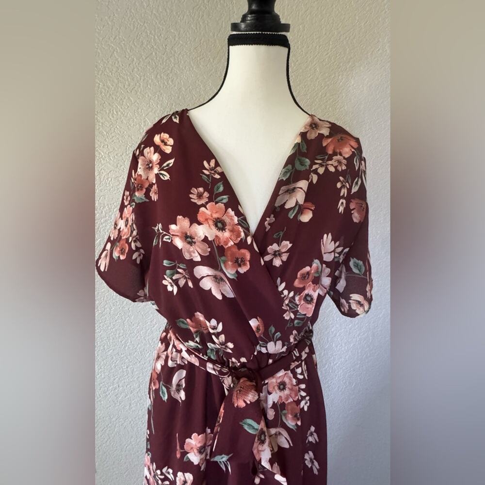 Stevie Hender Burgundy Floral High/Low Maxi Dress | Size M - Picture 2 of 12